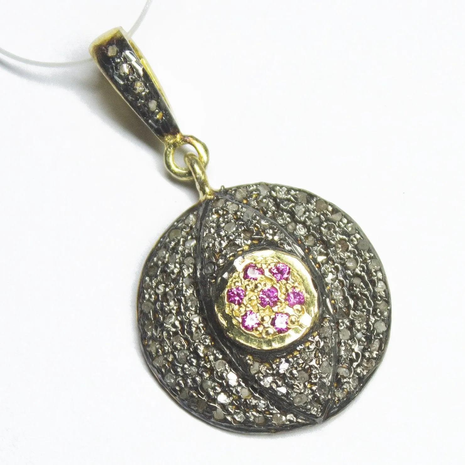 1pc Pave Diamond Designer Round Charm 925 Sterling Silver Gold Vermeil Charm Pendant 20mmx17mm