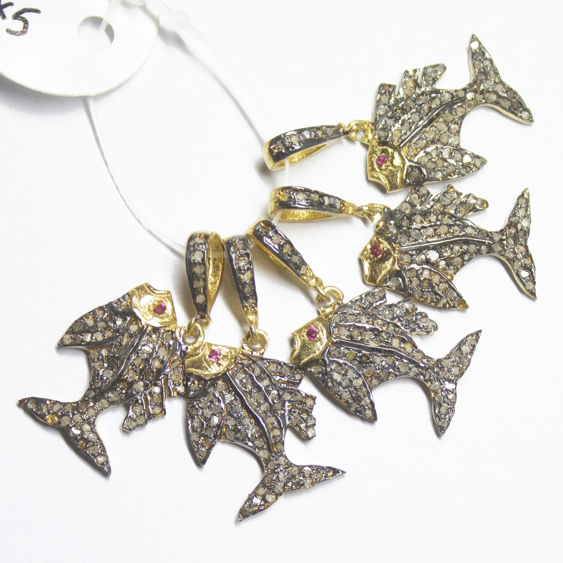 1pc Pave Diamond Fish 925 Sterling Silver Gold Vermeil Charm Pendant 30mmx13mm