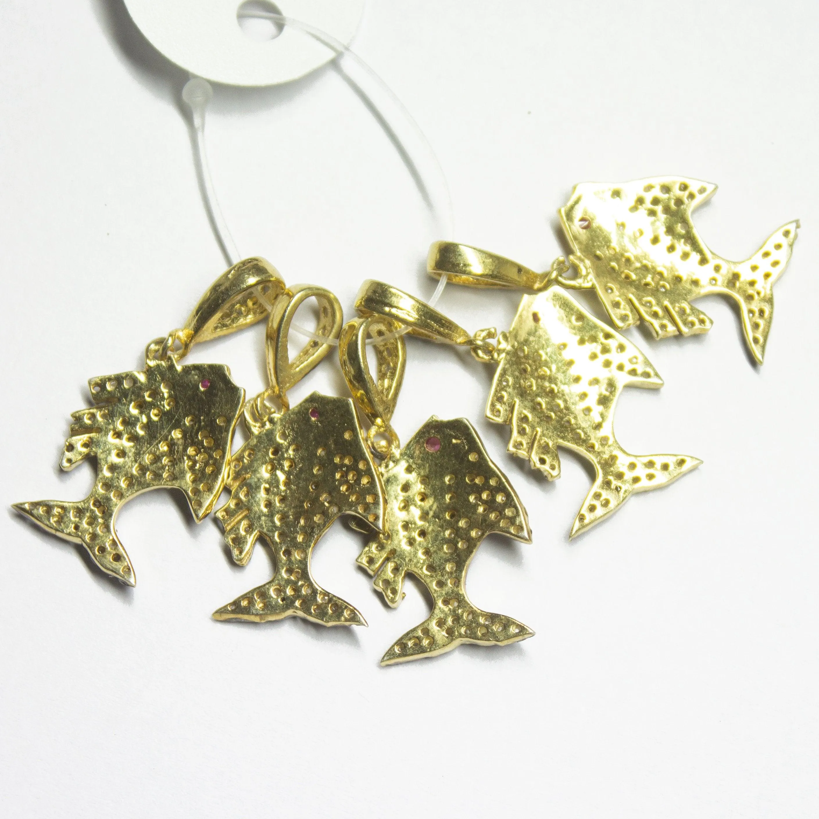 1pc Pave Diamond Fish 925 Sterling Silver Gold Vermeil Charm Pendant 30mmx13mm