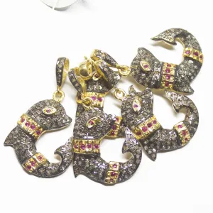 1pc Pave Diamond Fish 925 Sterling Silver Gold Vermeil Charm Pendant 35mmx20mm