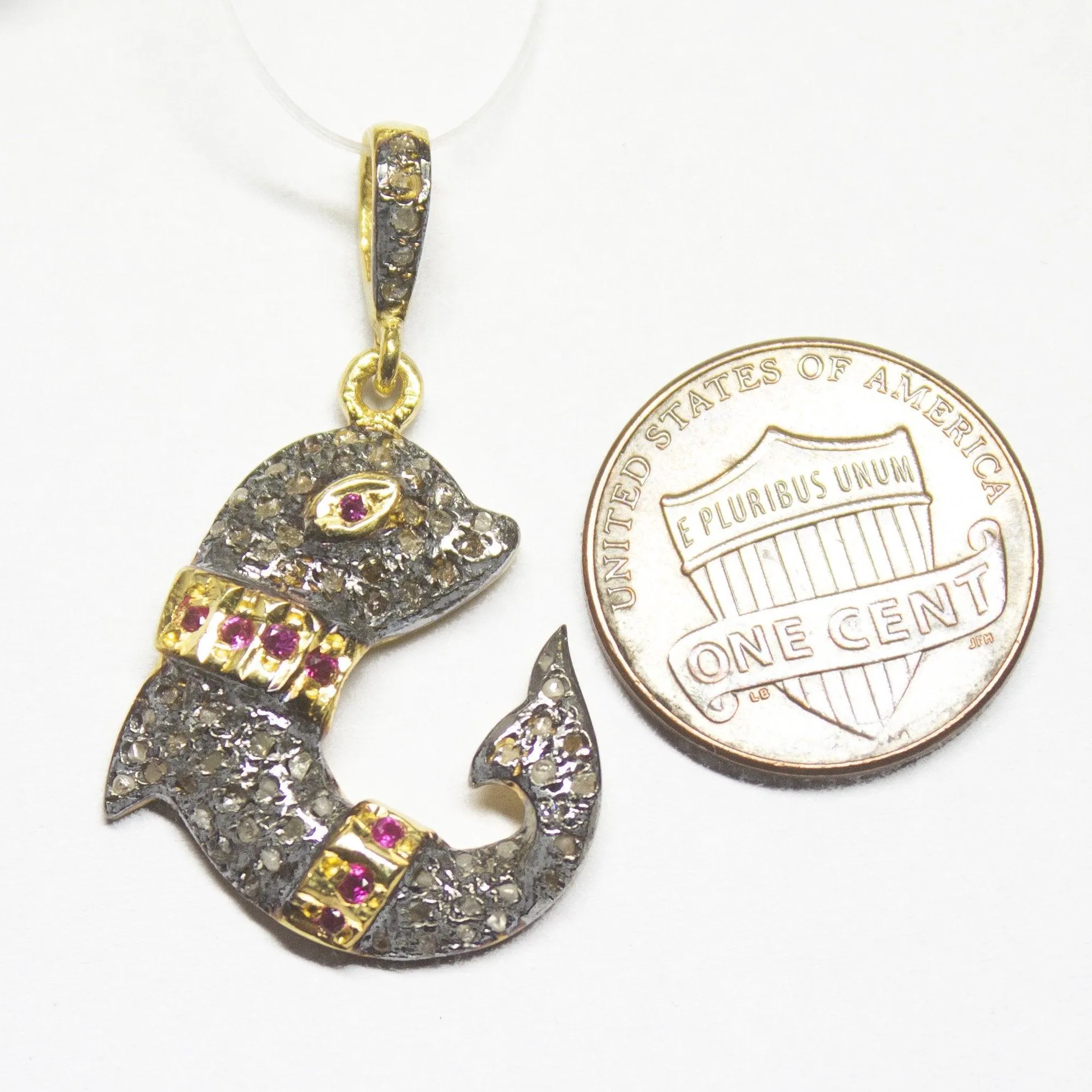 1pc Pave Diamond Fish 925 Sterling Silver Gold Vermeil Charm Pendant 35mmx20mm