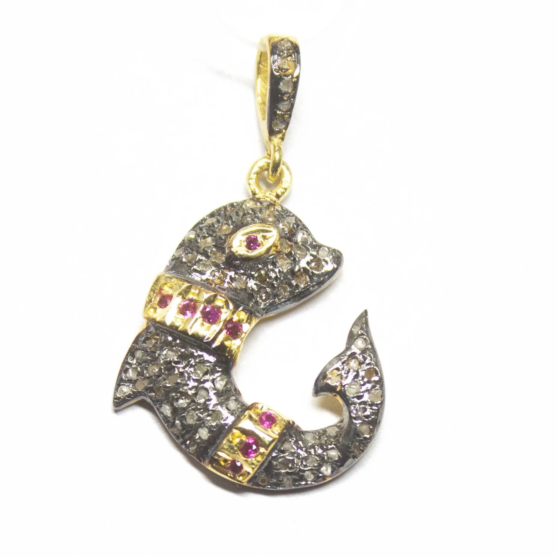 1pc Pave Diamond Fish 925 Sterling Silver Gold Vermeil Charm Pendant 35mmx20mm