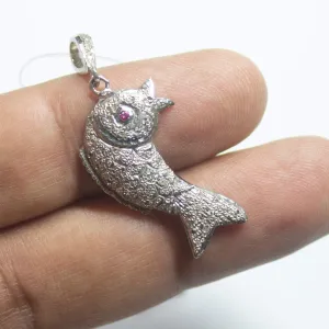 1pc Pave Diamond Fish Charm 925 Sterling Silver Gold Vermeil Charm Pendant 35mmx15mm