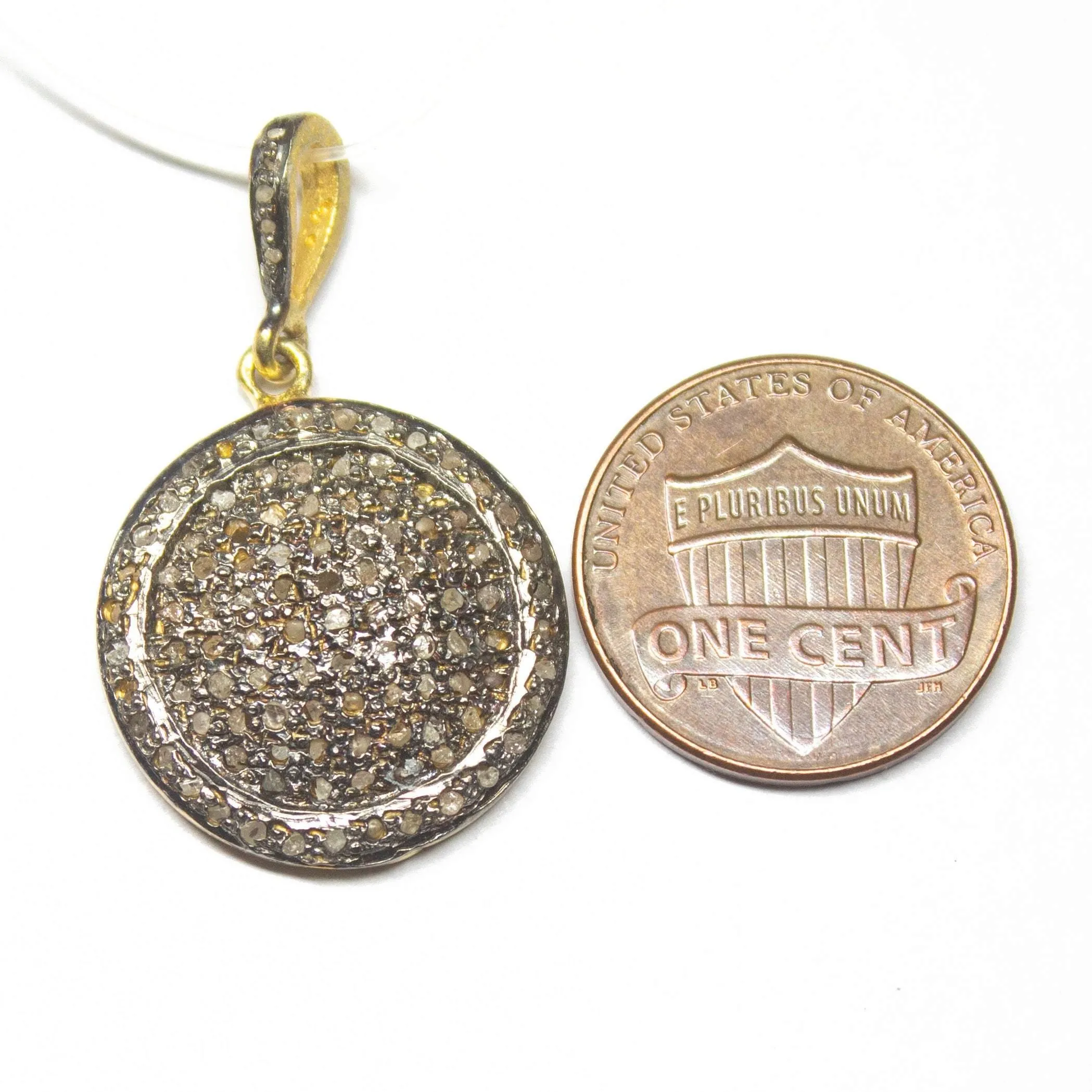 1pc Round Pave Diamond 925 Sterling Silver Gold Vermeil Charm Pendant 33mmx20mm