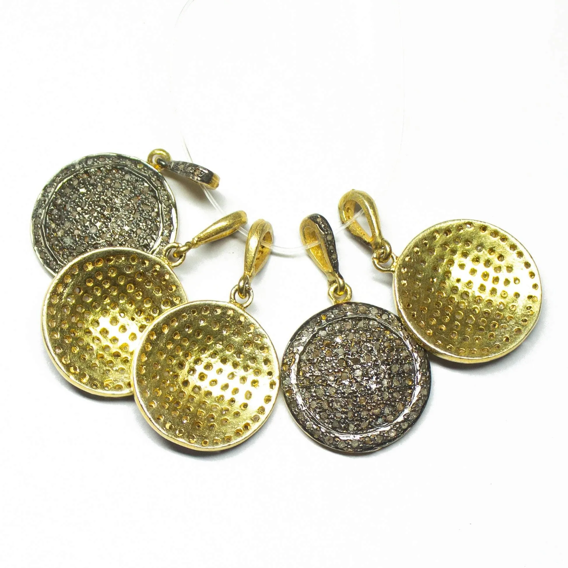1pc Round Pave Diamond 925 Sterling Silver Gold Vermeil Charm Pendant 33mmx20mm