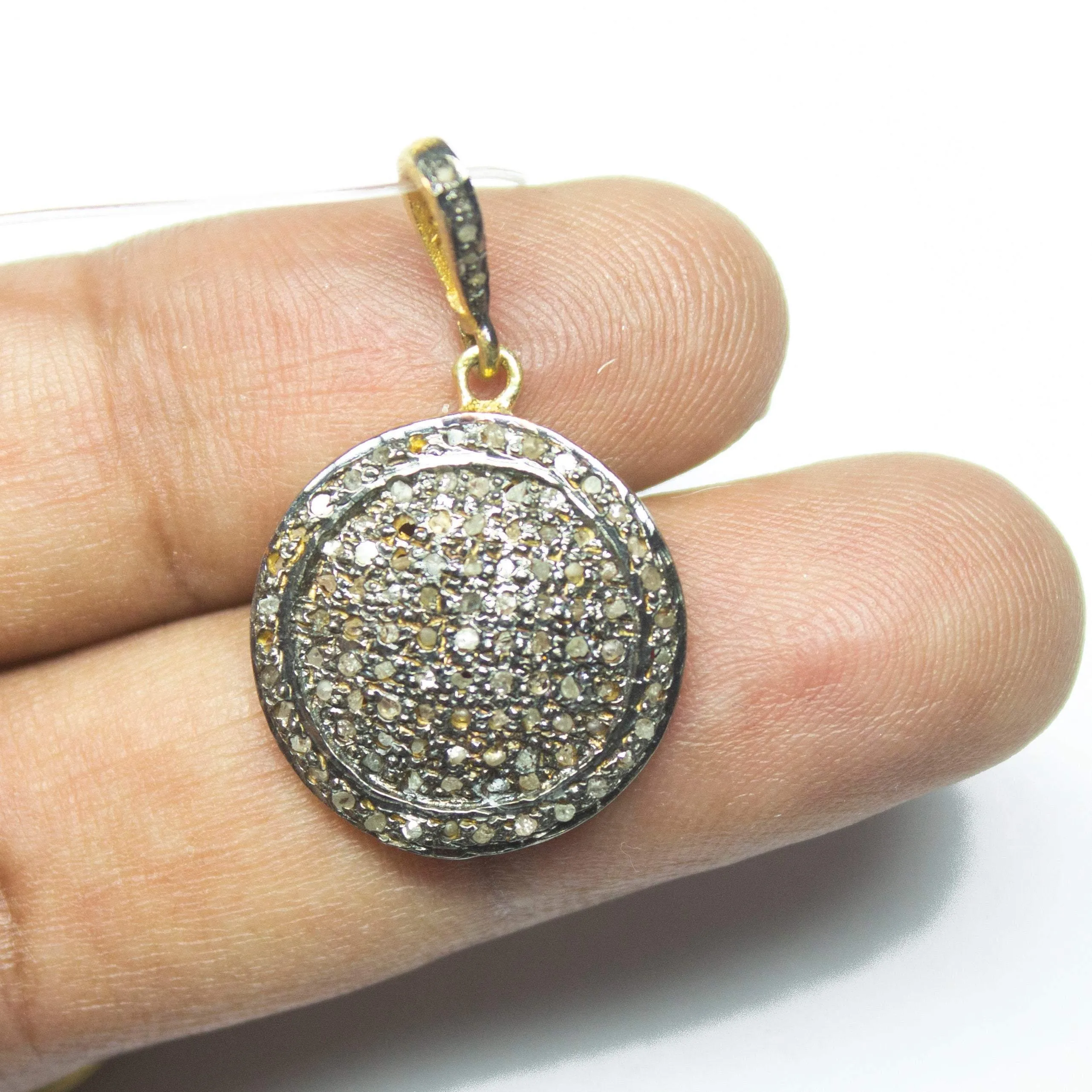 1pc Round Pave Diamond 925 Sterling Silver Gold Vermeil Charm Pendant 33mmx20mm