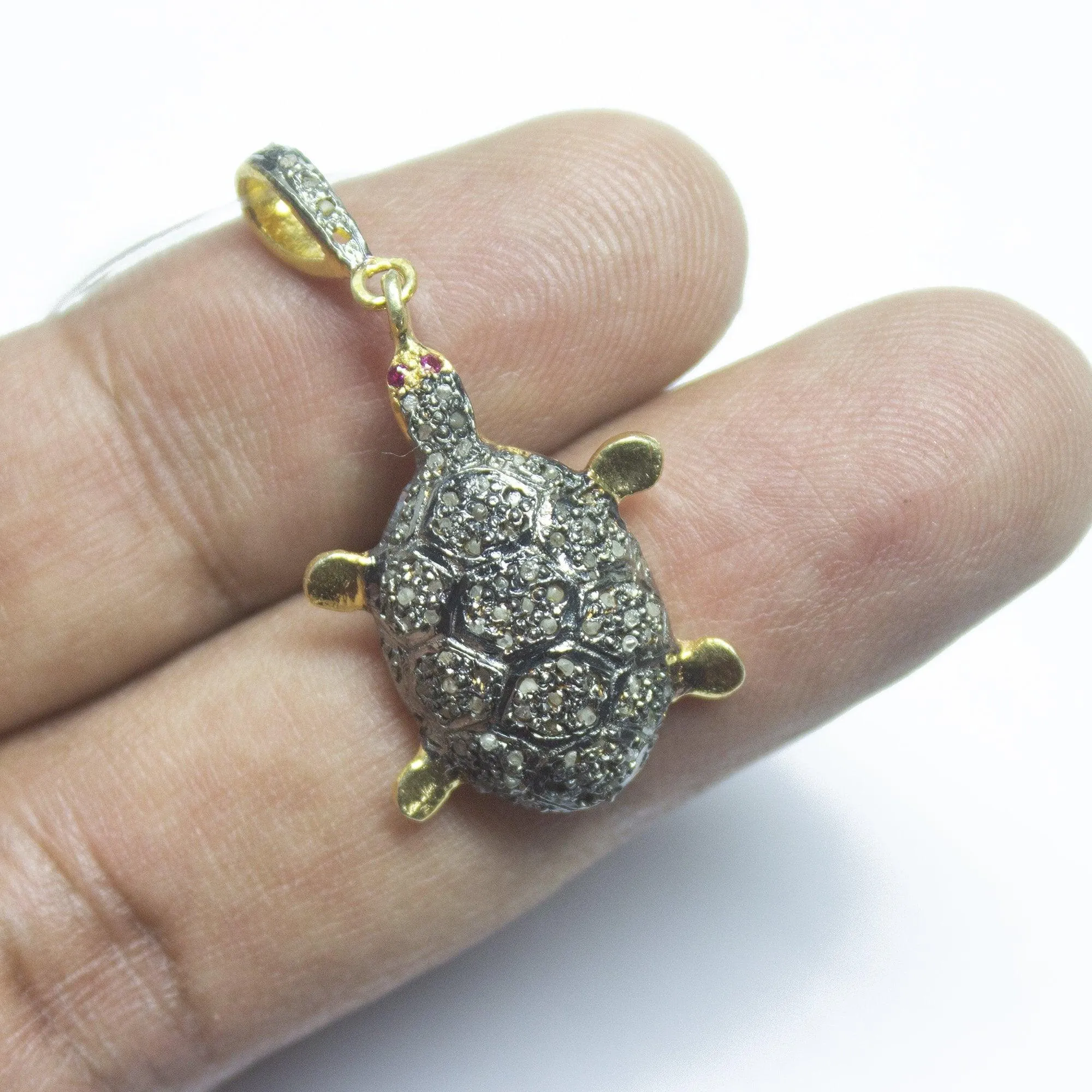 1pc Sea Turquoise Pave Diamond 925 Sterling Silver Gold Vermeil Charm Pendant 36mmx18mm