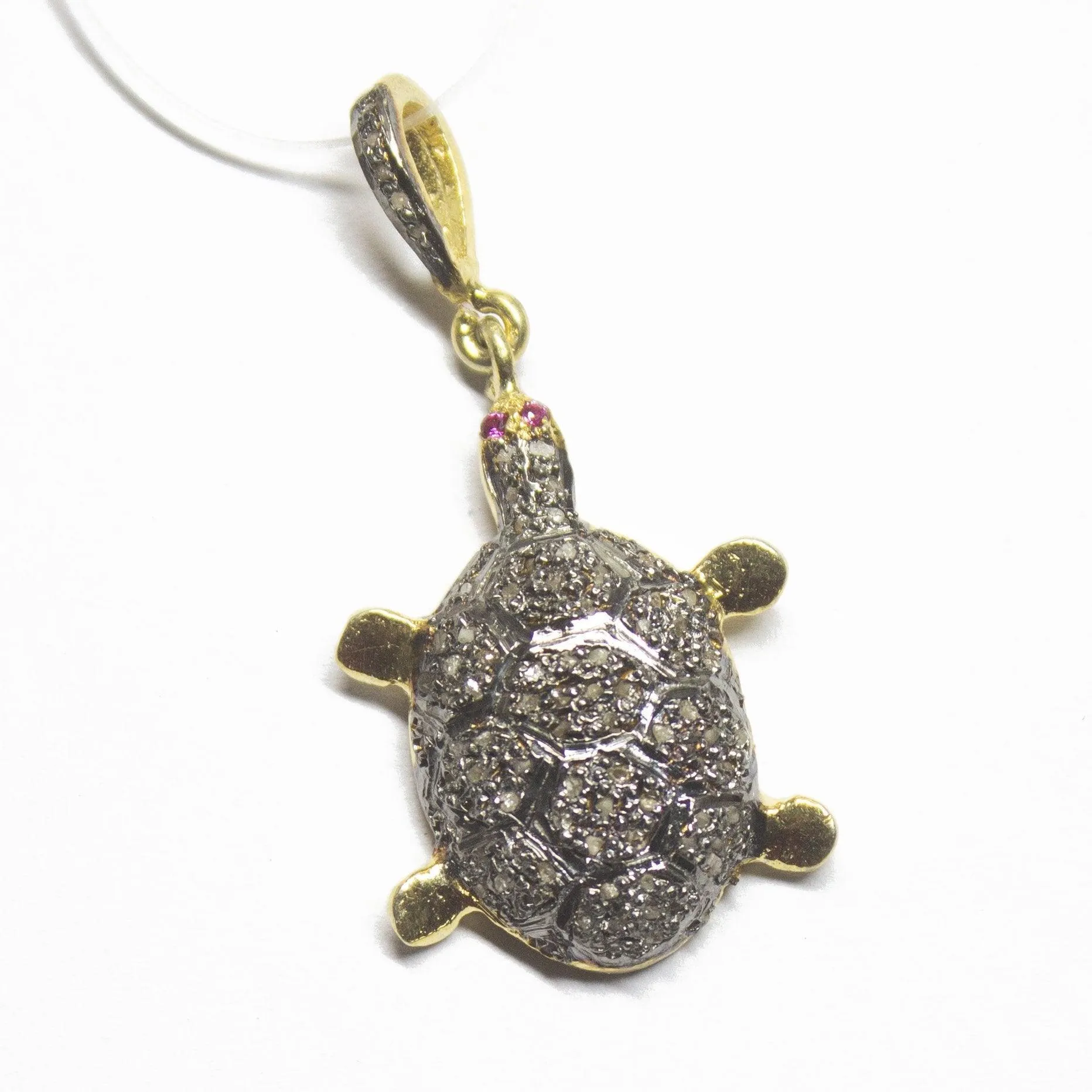 1pc Sea Turquoise Pave Diamond 925 Sterling Silver Gold Vermeil Charm Pendant 36mmx18mm