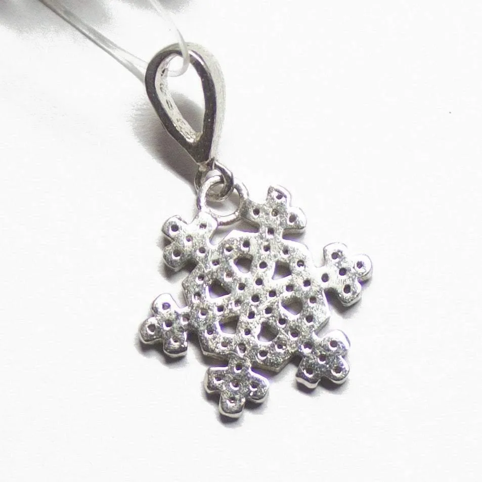 1pc Snowflake Pave Diamond 925 Sterling Silver Gold Vermeil Christmas Charm Pendant 27mmx17mm