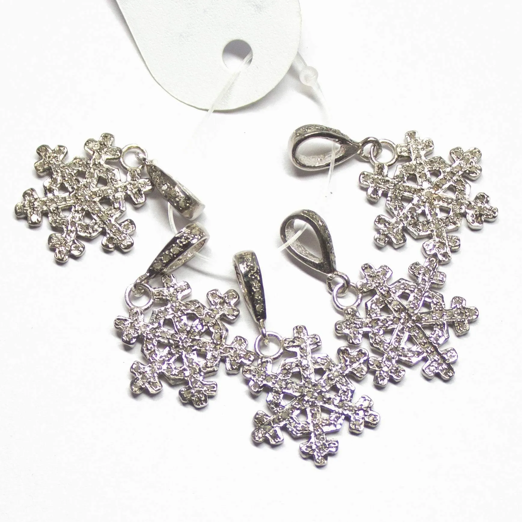 1pc Snowflake Pave Diamond 925 Sterling Silver Gold Vermeil Christmas Charm Pendant 27mmx17mm