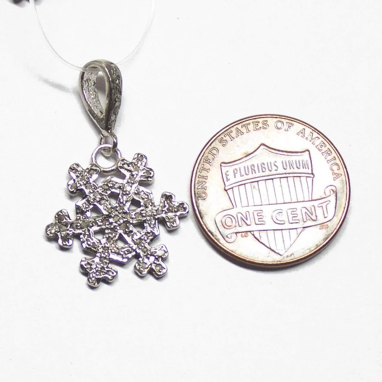 1pc Snowflake Pave Diamond 925 Sterling Silver Gold Vermeil Christmas Charm Pendant 27mmx17mm