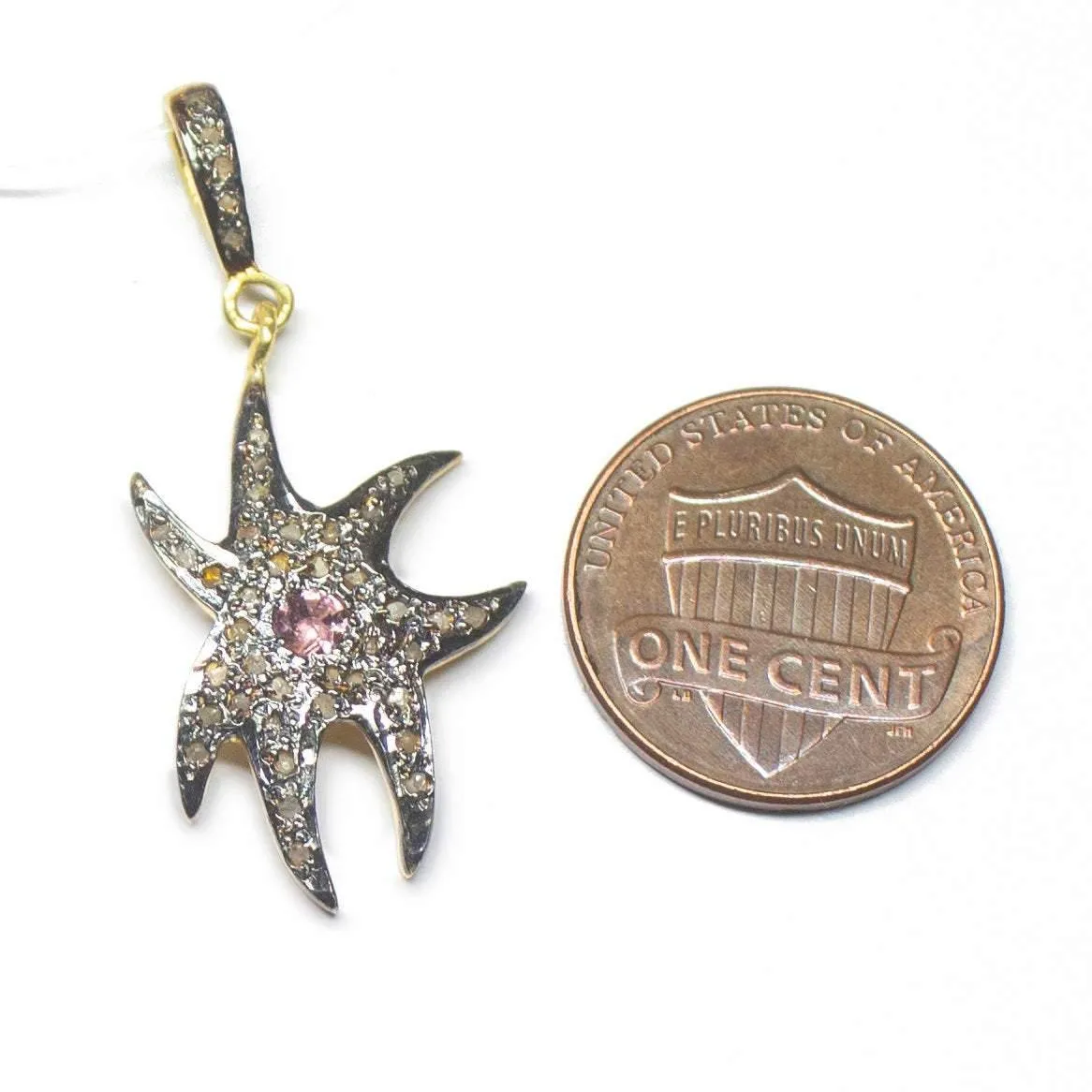 1pc Starfish Pave Diamond Ruby 925 Sterling Silver Oxidized Charm Pendant 37mm x 16mm