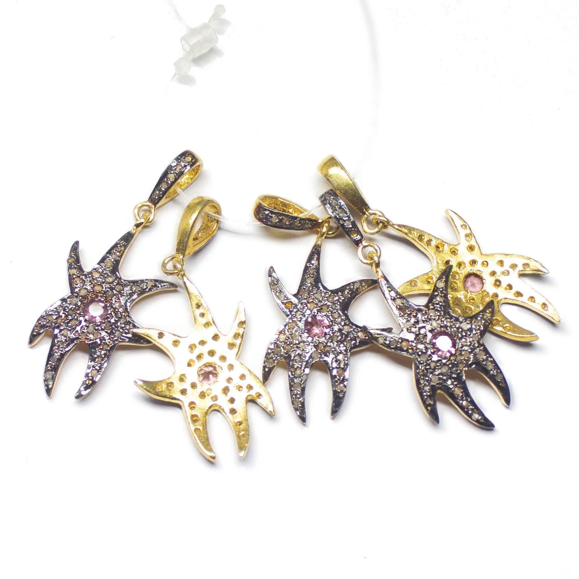 1pc Starfish Pave Diamond Ruby 925 Sterling Silver Oxidized Charm Pendant 37mm x 16mm