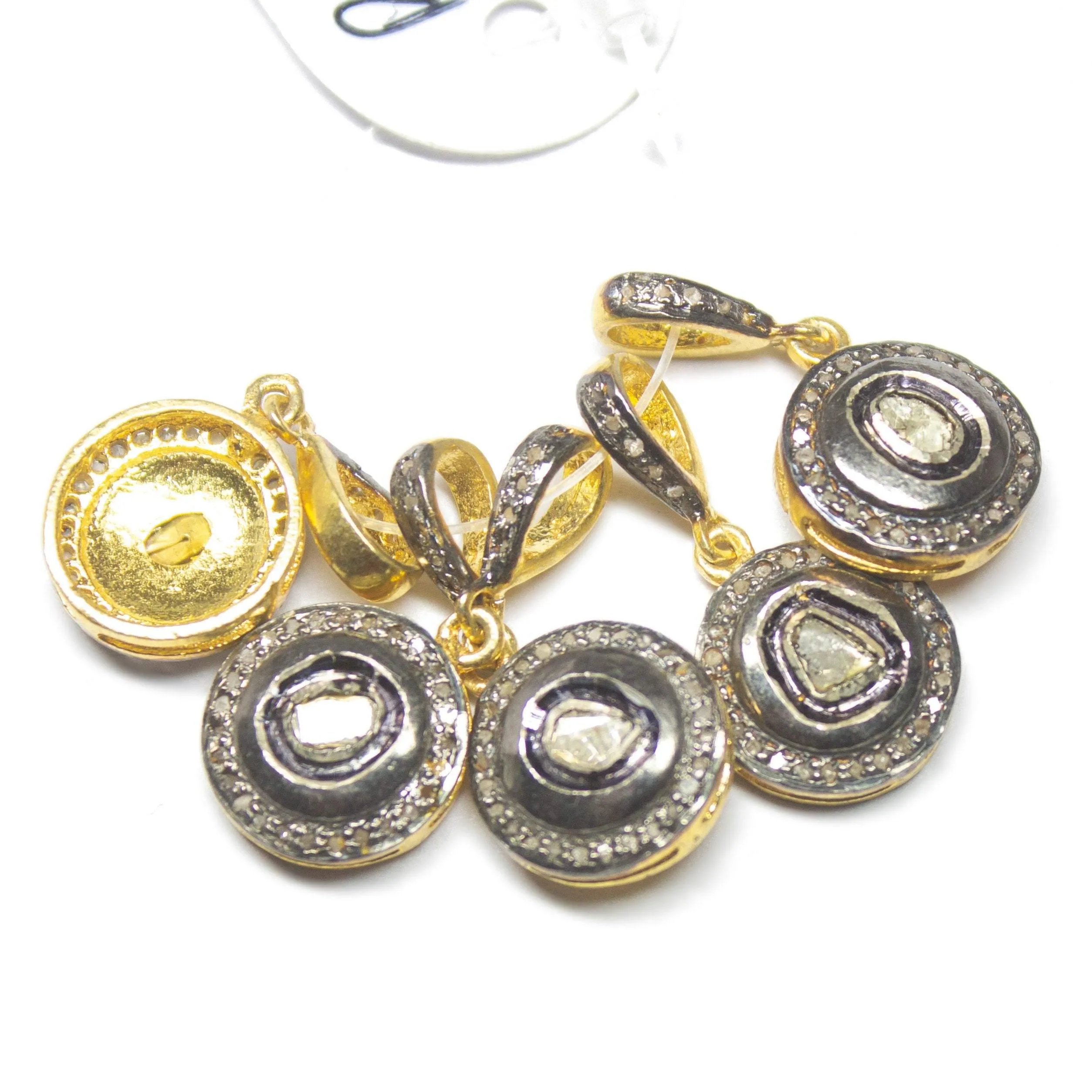 1pc Victorian Pave Diamond 925 Sterling Silver Gold Vermeil Charm Pendant 25mm x 12mm
