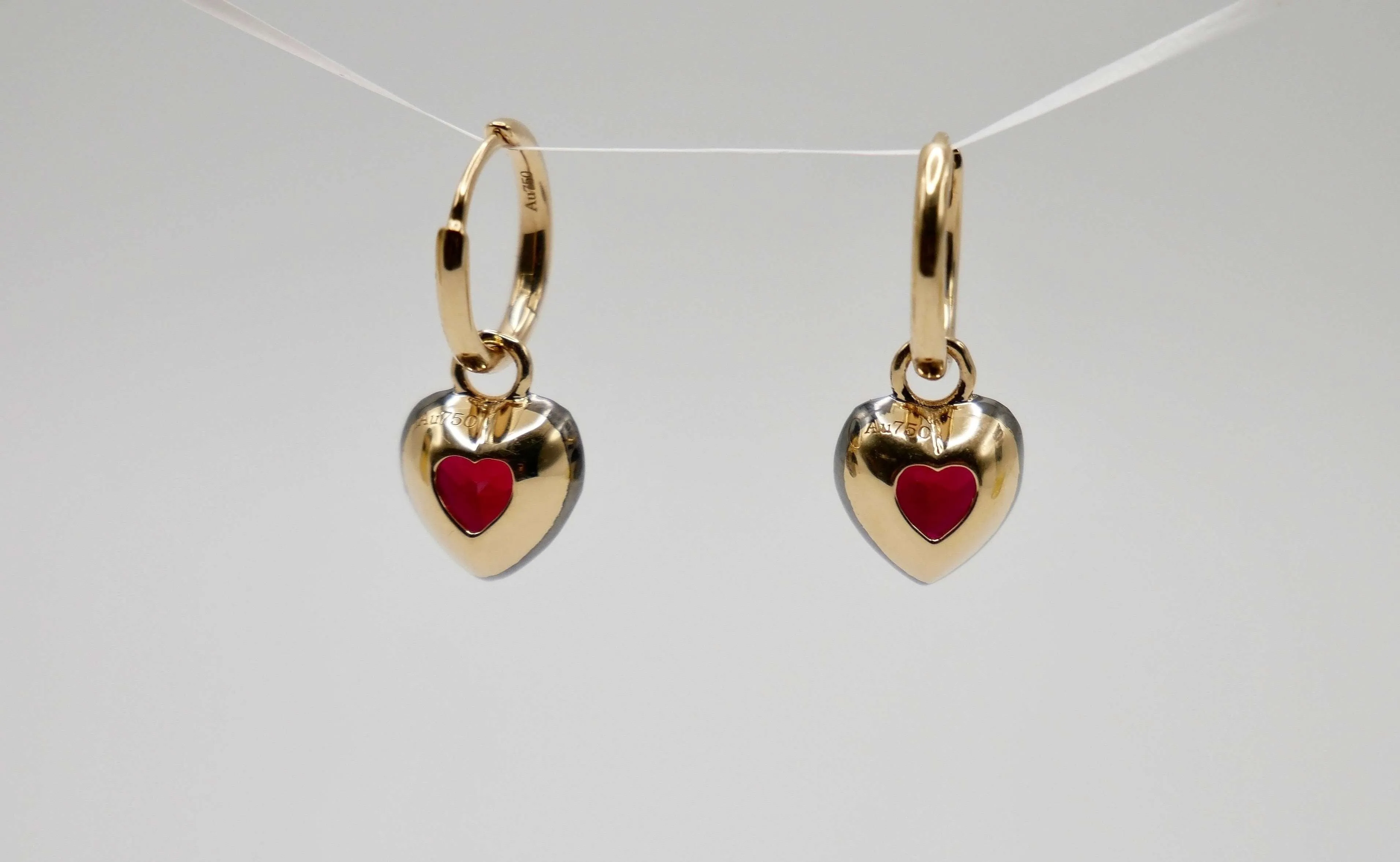 2 Ct Heart Cut Ruby Georgian Victorian Blackened 18K Gold Earrings