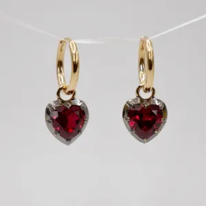 2 Ct Heart Cut Ruby Georgian Victorian Blackened 18K Gold Earrings