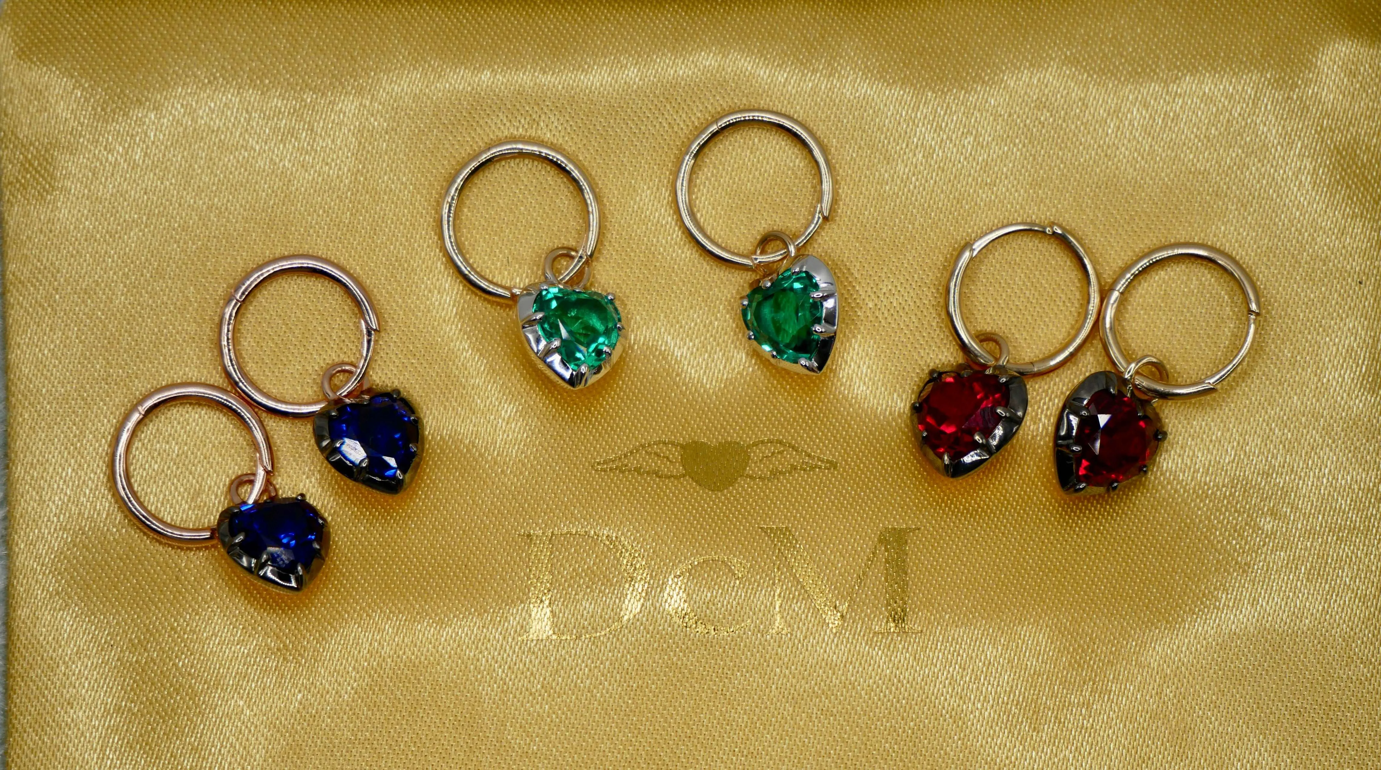 2 Ct Heart Cut Ruby Georgian Victorian Blackened 18K Gold Earrings