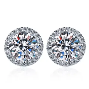 2.00 Ct Halo Diamond Studs With Screw Backs White Gold Moissanite