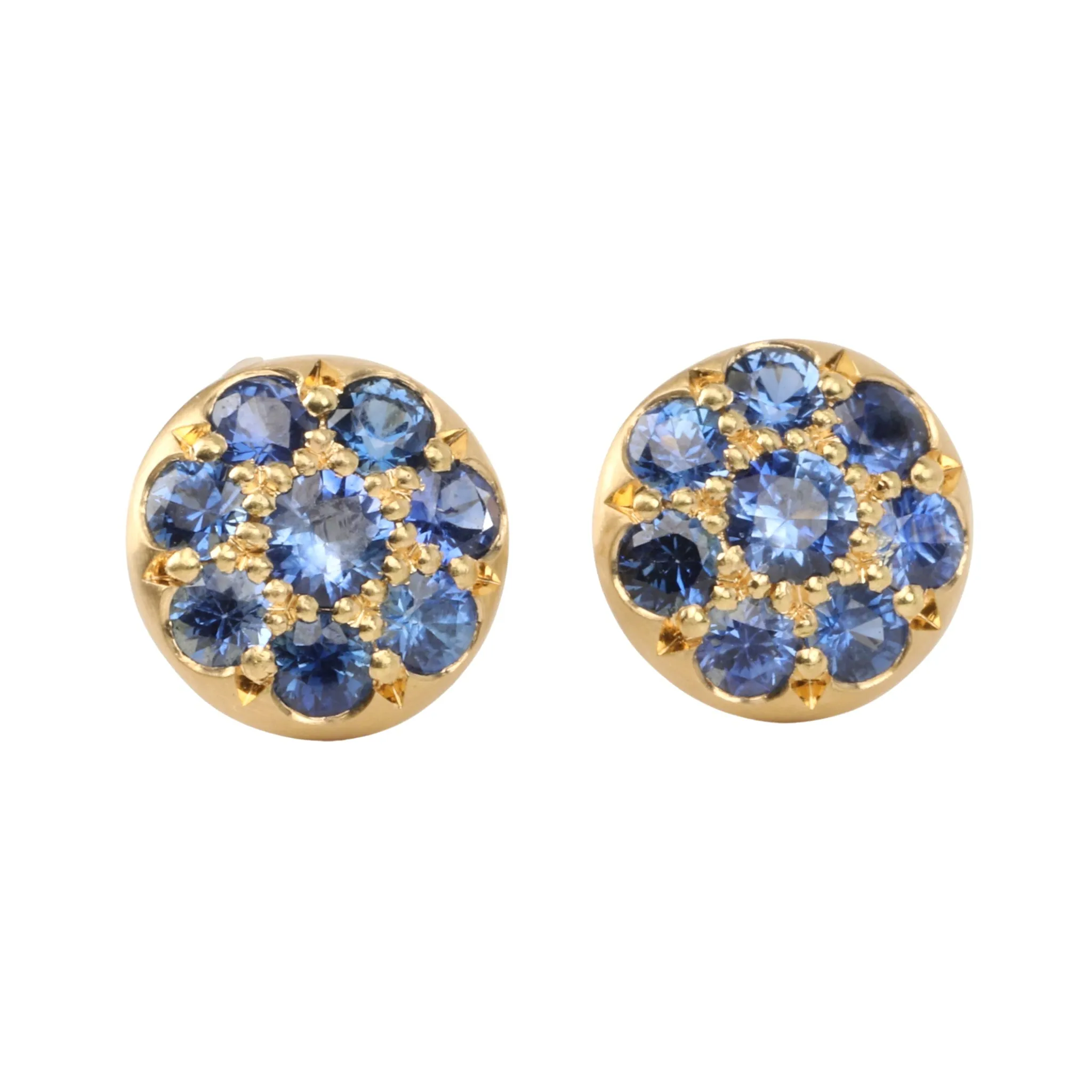 20K Gold Pave Blue Sapphire Disc Studs