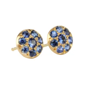 20K Gold Pave Blue Sapphire Disc Studs