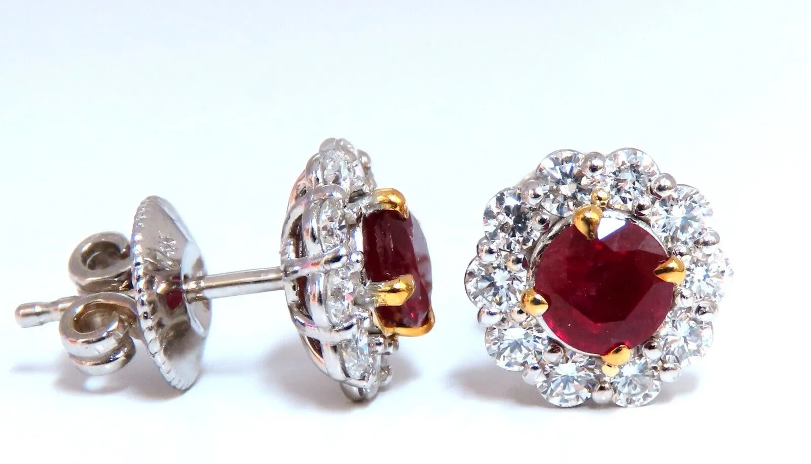 2.20ct Natural Ruby Diamond Cluster Stud earrings 14kt