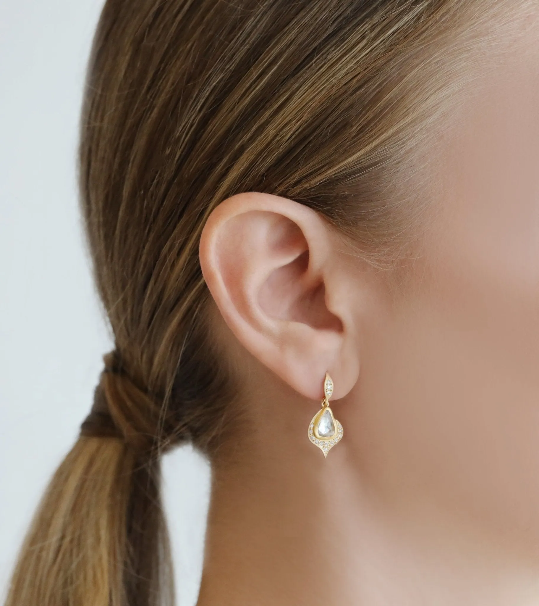 22K and 18K Gold White Sapphire and Diamond "Spade" Earrings