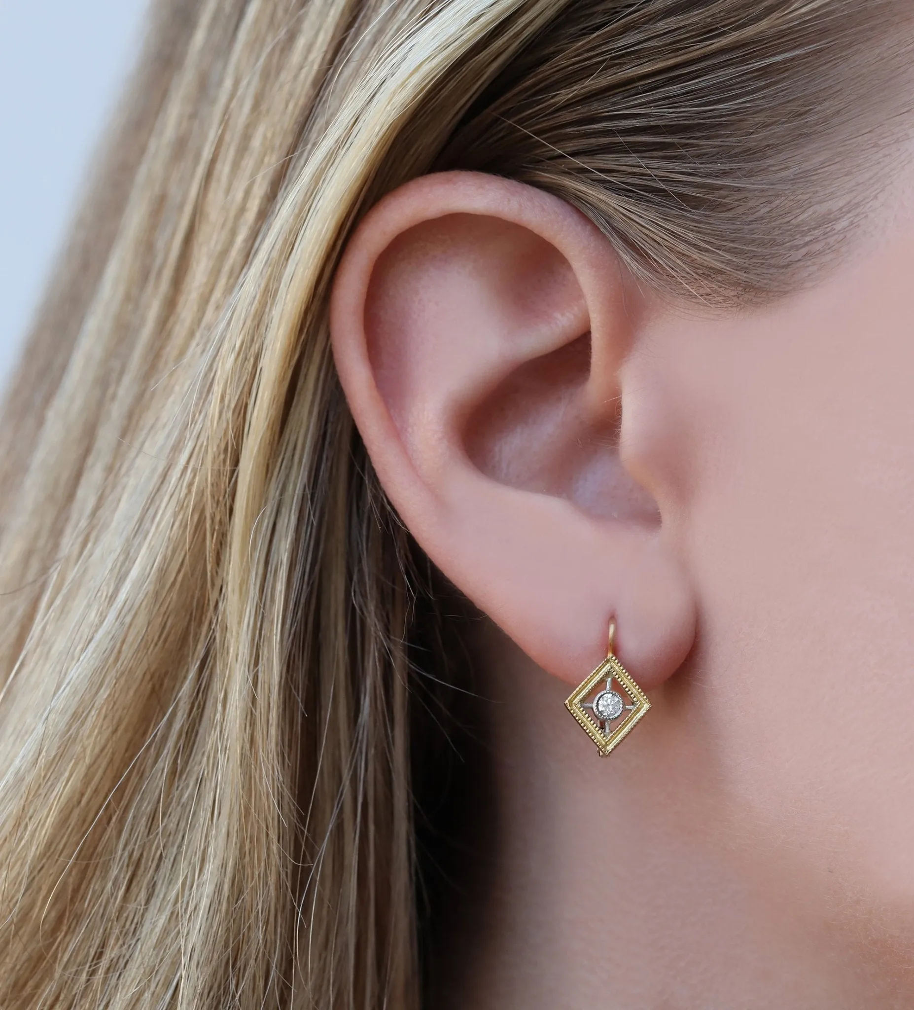22K Gold and Diamond "Frame" Earrings