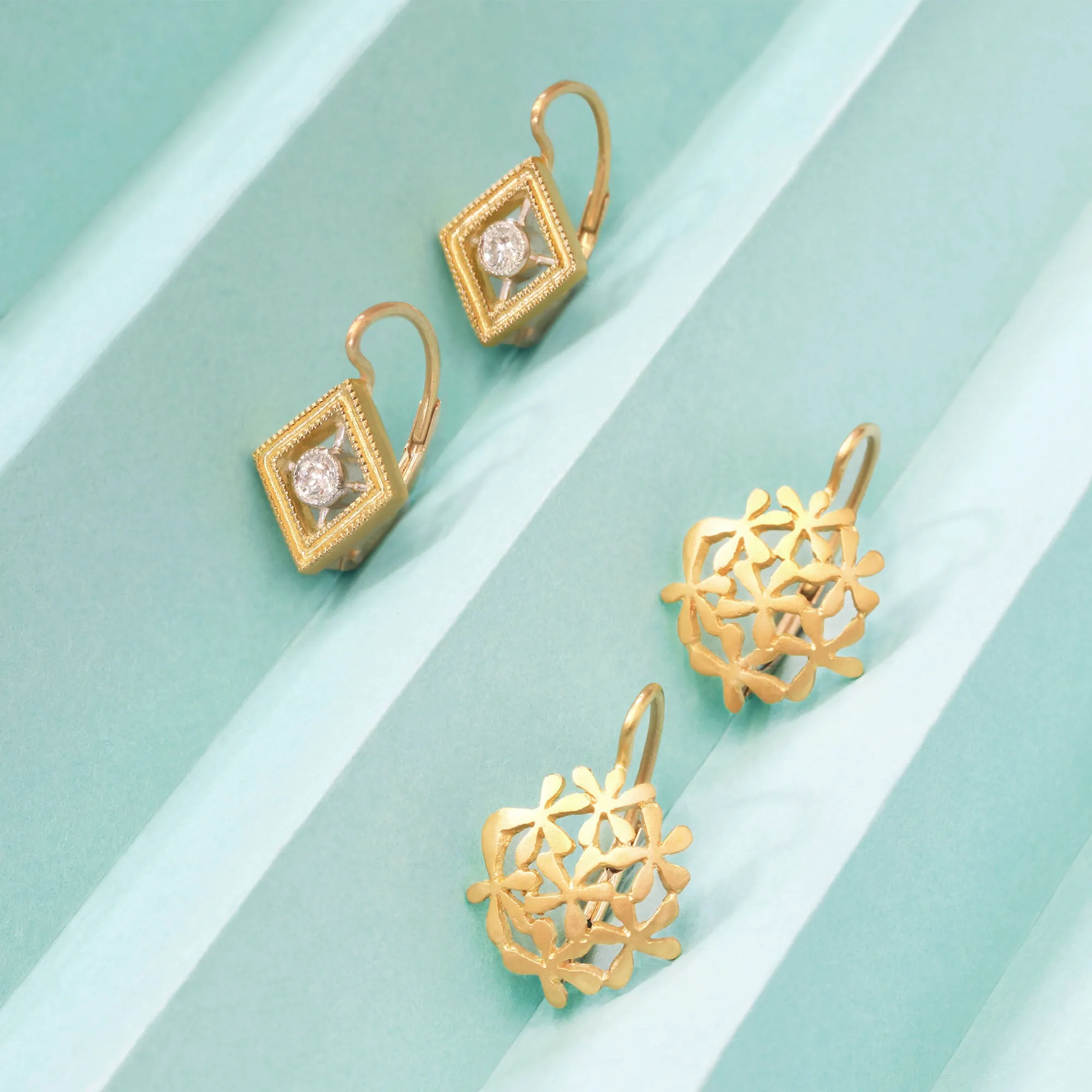 22K Gold and Diamond "Frame" Earrings