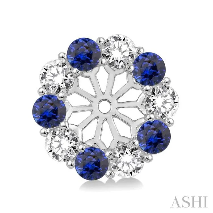 2.3 MM Round Cut Sapphire and 1/2 ctw Round Cut Diamond Precious Earrings Jacket in 14K White Gold