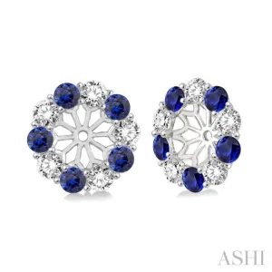 2.3 MM Round Cut Sapphire and 1/2 ctw Round Cut Diamond Precious Earrings Jacket in 14K White Gold