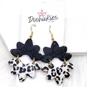 2.5" Black Swiss Circles & Cheetah Love Blossoms - Fall Earrings
