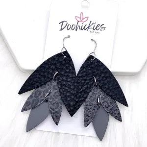 2.5" Black/Grey Leopard/Grey Chopper Lilli Belle -Leather Earrings