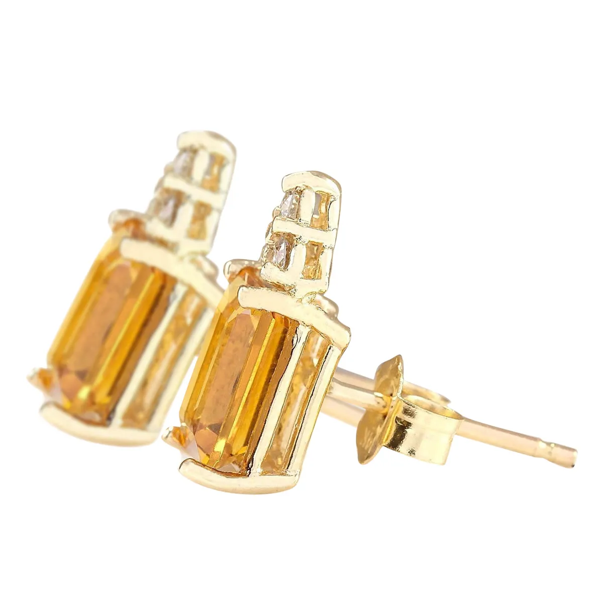 2.65 Carat Natural Citrine 14K Yellow Gold Diamond Earrings