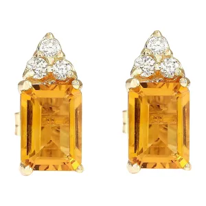 2.65 Carat Natural Citrine 14K Yellow Gold Diamond Earrings