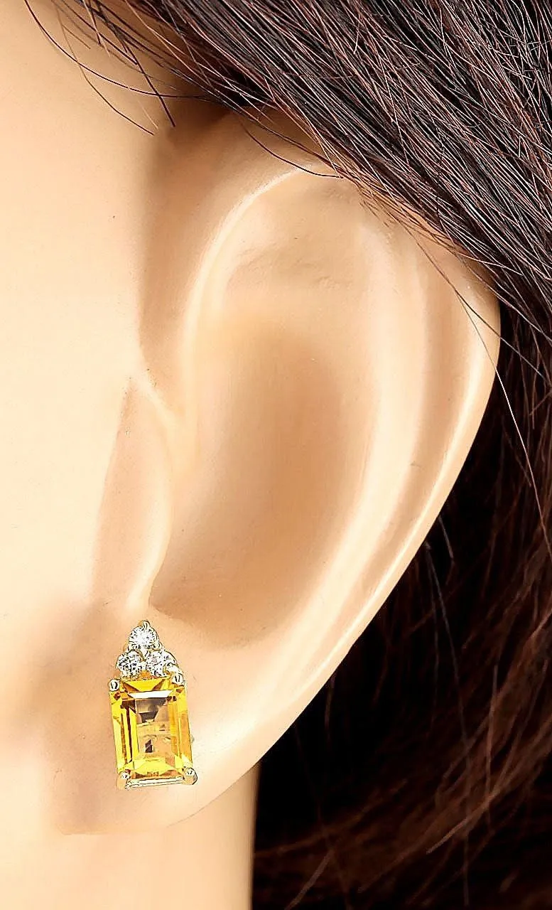 2.65 Carat Natural Citrine 14K Yellow Gold Diamond Earrings
