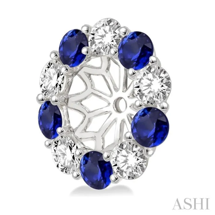 2.65 MM Round Cut Sapphire and 3/4 ctw Round Cut Diamond Precious Earrings Jacket in 14K White Gold