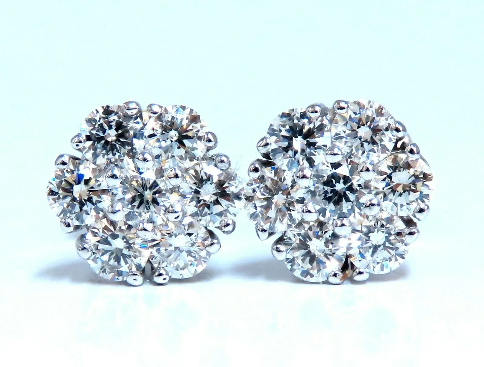 2ct Natural Diamonds Cluster Earrings 14kt