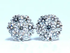 2ct Natural Diamonds Cluster Earrings 14kt