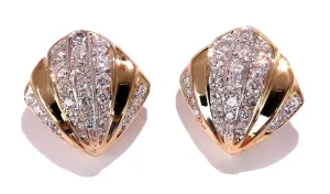 2ct. natural round diamond shell crest clip earrings 14kt