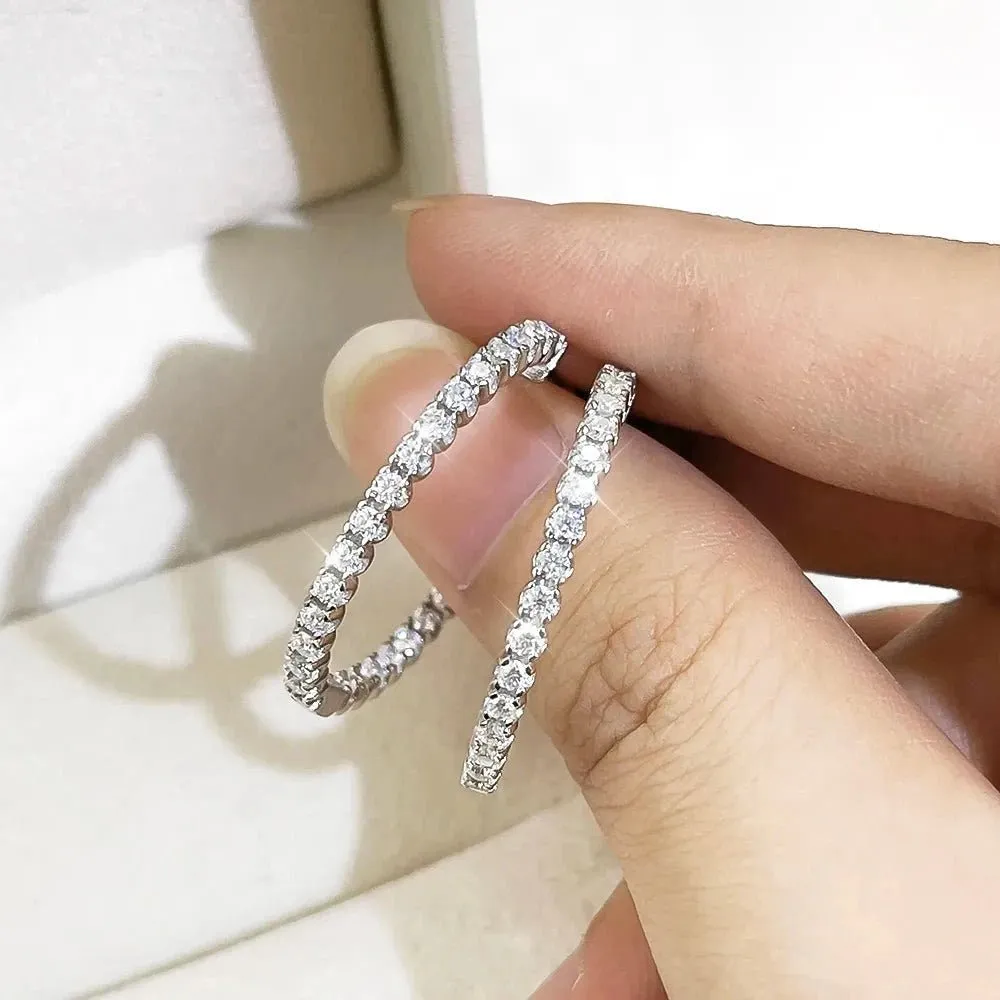 2mm Round Cut Full Diamond Hoop Earrings