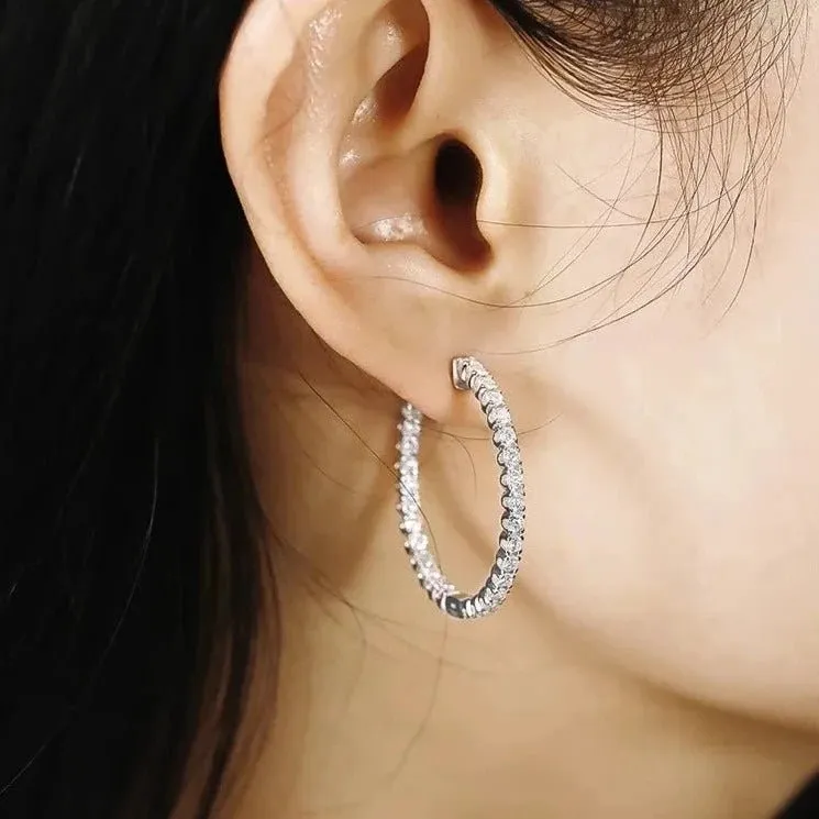 2mm Round Cut Full Diamond Hoop Earrings
