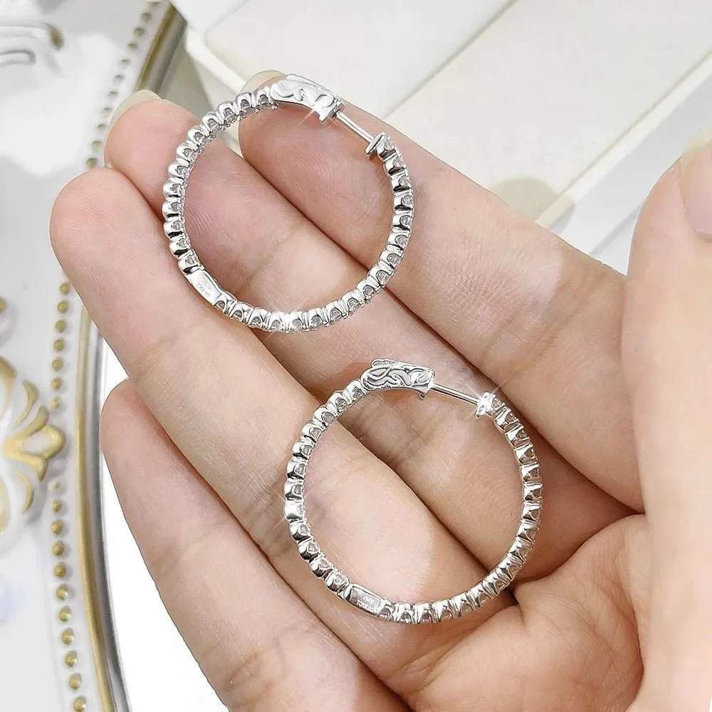 2mm Round Cut Full Diamond Hoop Earrings