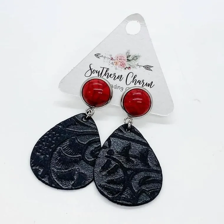 2" Cowgirl Dangles- Red Turquoise & Black