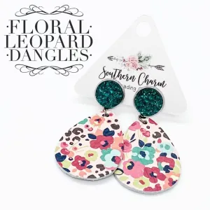 2" Teal Sparkles & Floral Leopard Dangles