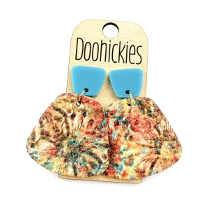 2" Turquoise and Grunge Floral Jasmines - Fall Leather Earrings