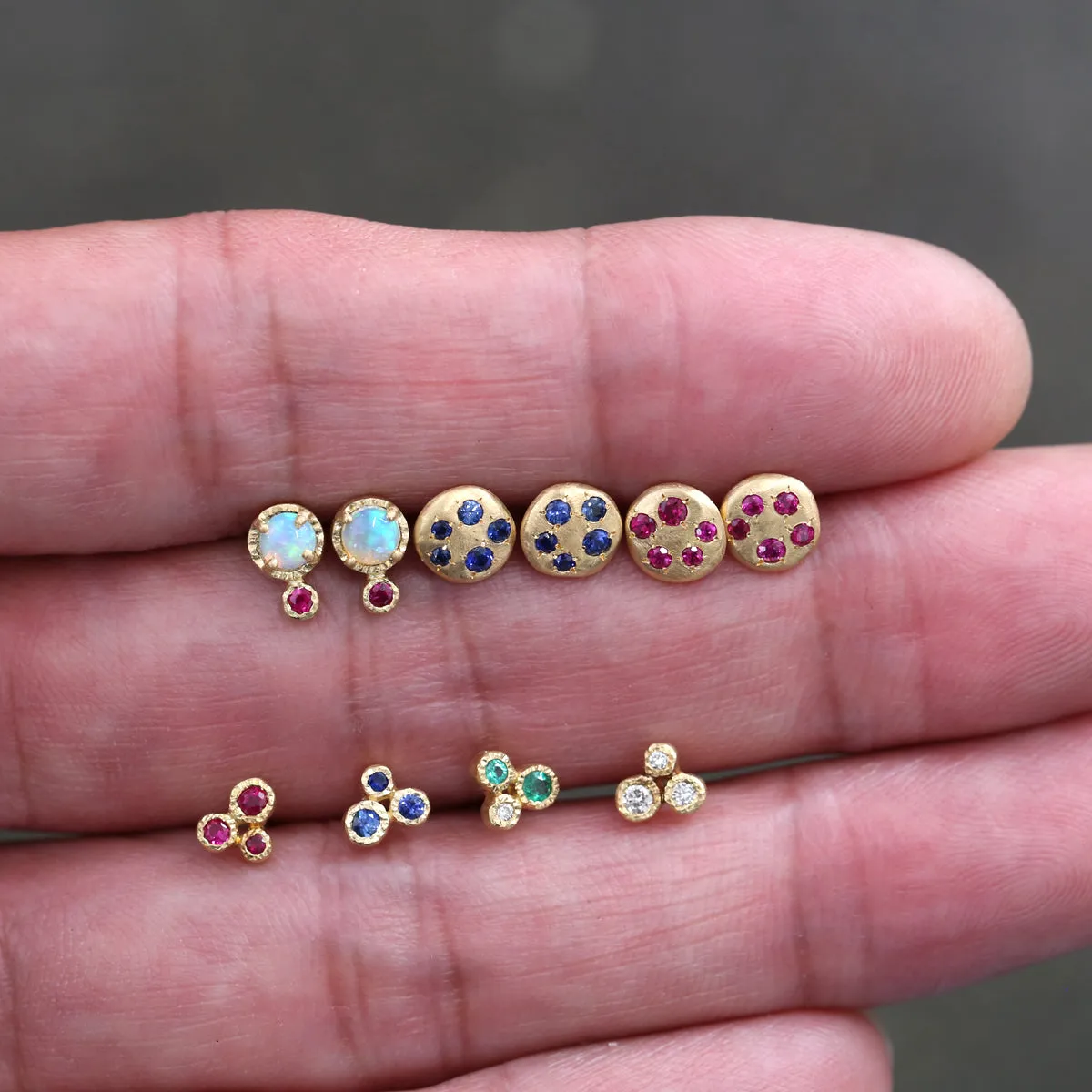 3 bezel Ruby studs