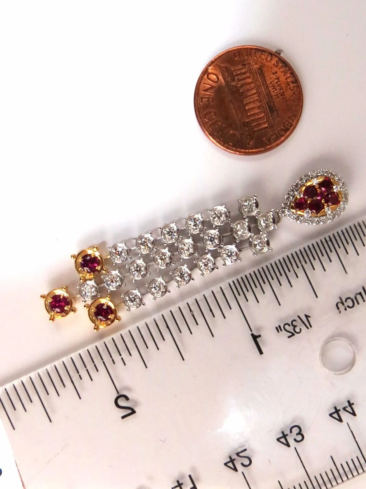 3.00ct natural deep red ruby diamond by yard dangle earrings 14kt.