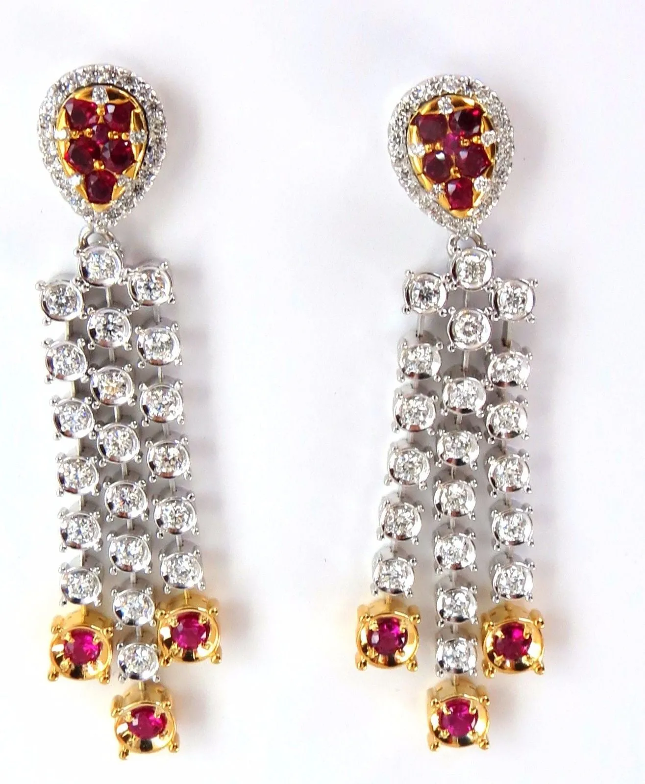 3.00ct natural deep red ruby diamond by yard dangle earrings 14kt.