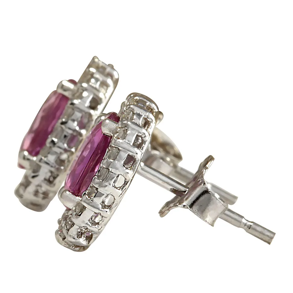 3.10 Carat Natural Sapphire 14K White Gold Diamond Earrings