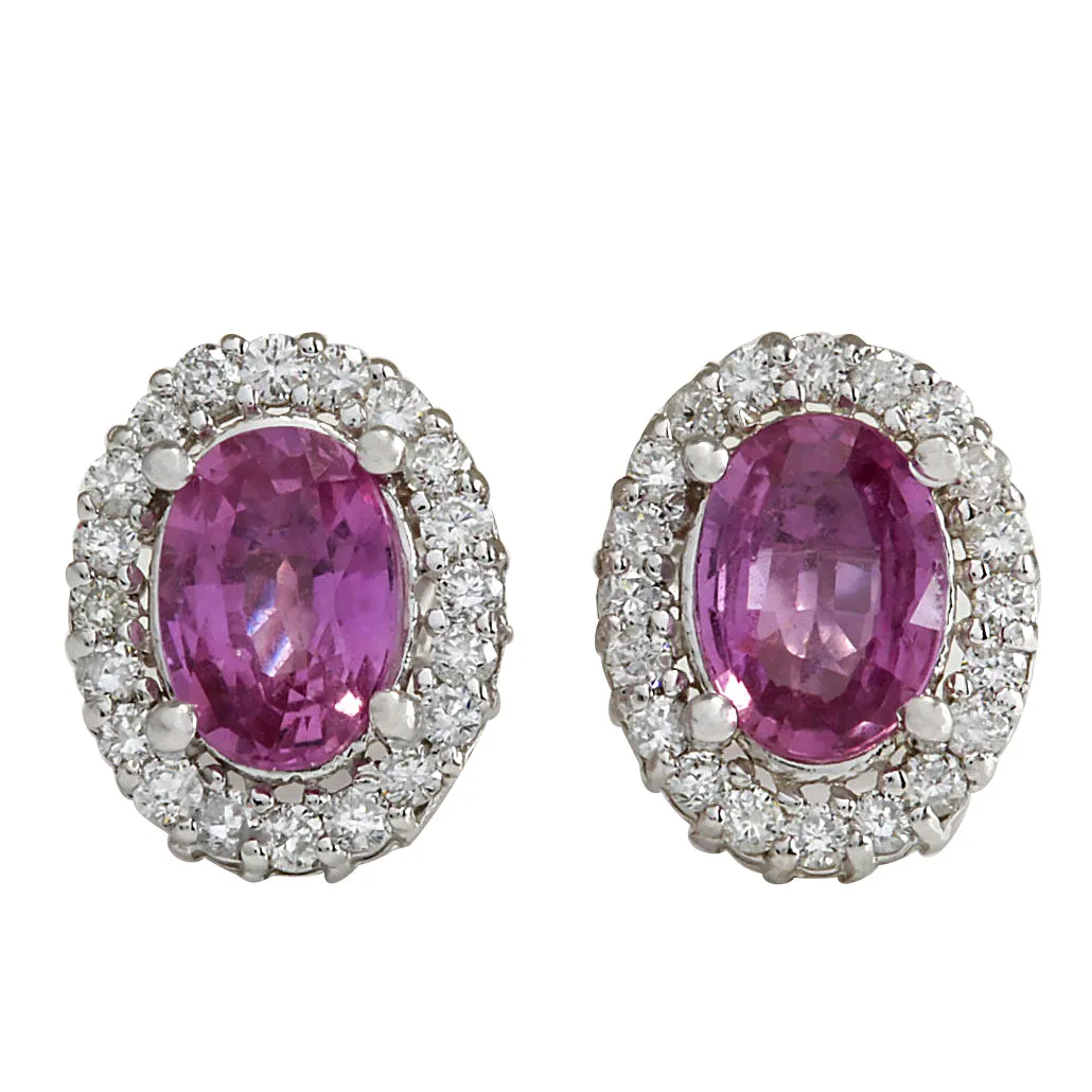 3.10 Carat Natural Sapphire 14K White Gold Diamond Earrings